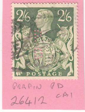 GB Single 2s6d KGVI Stamp Perfin "PD". As Image.