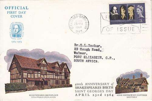 GB FDC Shakespeares Birthplace. As Image.