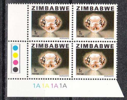 Zimbabwe Control Block of Four 1c Morganite Stamps, Mint. As Image.