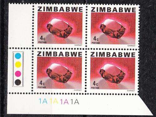 Zimbabwe Control Block of Four 4c Garnet Stamps, Mint. As Image.
