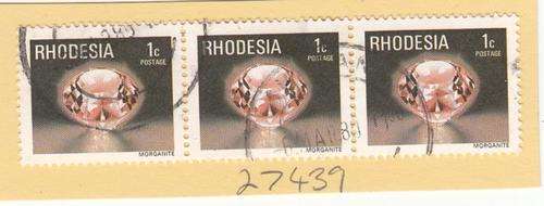 Rhodesia Strip of Three 1c Morganite Stamps. As Image.