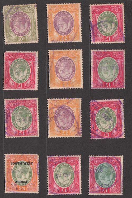 RSA Group of 24 KGV Revenue Stamps ( 1s up to 2 Pound Stamps ). As Image