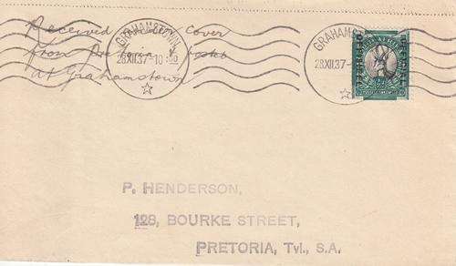 Union Postal Item Single 1/2d OFFICIAL Springbuck Stamp Grahamstown Post Mark. As Image