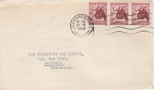 Union Postal Item Front Cover Only Johannesburg Post Mark Dated 27-X-60. As Image.