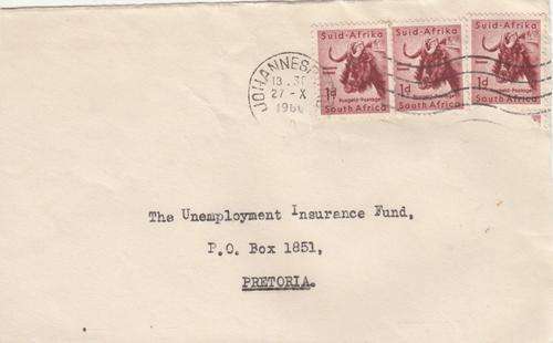 Union Postal Item Front Cover Only Johannesburg Post Mark Dated 27-X-60. As Image.