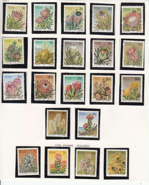 RSA 3rd Definitive Issue Stamps, Protea's Including the Coil Stamps. As Image.