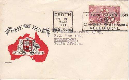 Australia FDC Responsible Government, Perth Post Mark & Olympic Games Slogan (Aging)