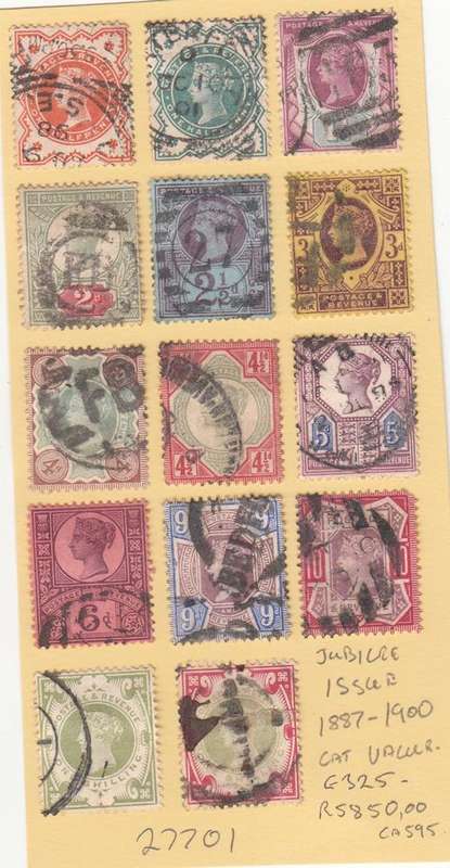 GB Set of 14 QV Jubilee Issue Stamps 1887-1900. 10d has Pulled perf Top Rh (Cat V R 5850.00)
