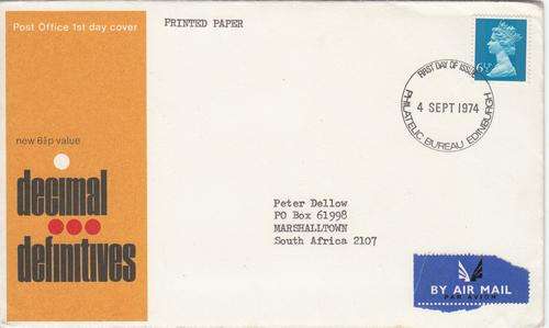 GB FDC 4 SEPT 1974, 6 1/2p QEII Stamp.