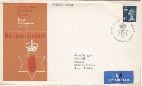 Northern Ireland FDC 6 November 1974, 4 1/2p QEII Stamp.