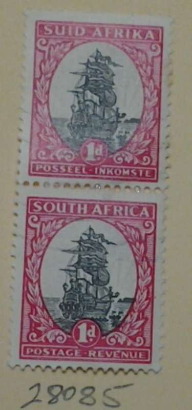 Union Vertical Pair of 1d Ship Stamps.