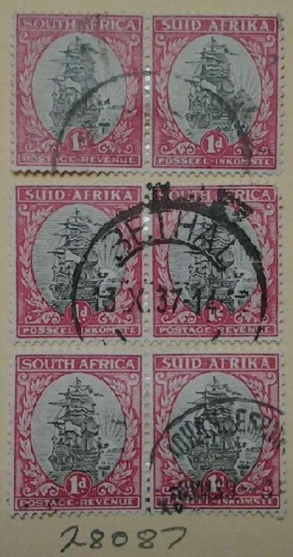 Union Three Pairs of 1d Ship Stamps.