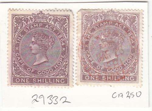COGH Revenue, Two One Shilling, The Stamp Act 1864 Stamps.