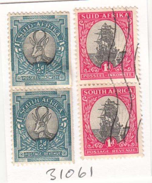 Union 2 Vertical Pairs of Stamps (1/2d Spring Buck & 1d Ship).