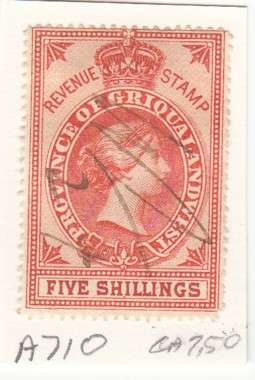Province of Griqualand West Five Shillings Revenue Stamps