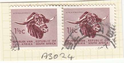 RSA Pair of 1 1/2c Afrikaner Bull Stamps (Perf Shift)