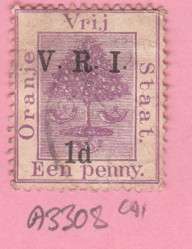 OFS Een Penny Stamp With 1d V.R.I. Surcharge
