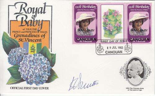 Bequia 15 Royal Baby FDC's, Five Signed (21st Birthday Stamps Overprinted)