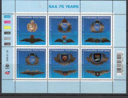 RSA Block of Six Stamps SAA 75 Years Anniversary Standard Postage.
