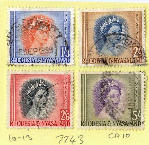 Rhodesia & Nyasaland Group of Four (1/3, 2/, 2/6 & 5/)(QEII) SACC 10-13. As Image.