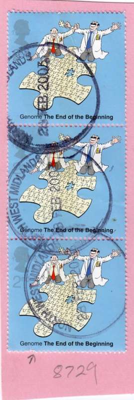 GB Strip of Three Stamps "Genome; The End of the Beginning". As Image.