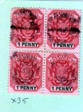 New Republic (Transvaal) Block of Four 1d Stamps. As Image.