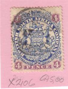British South Africa Company 4 Penny Stamp. As Image. Tonning