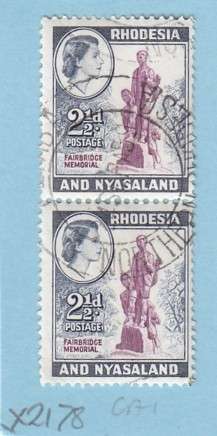 Rhodesia & Nyasaland 1959 Definitive Issue Pair 2 1/2d Stamps. As Image. (Vertical Pair)