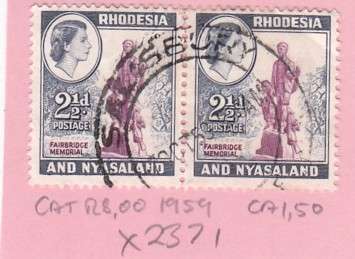 Rhodesia & Nyasaland 1959 Definitive Issue Pair of 2 1/2d Stamps. As Image.