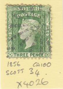 New South Wales Single Three Pence Stamp Scot No: 34(Cat Value $ 125.00 US). As Image.