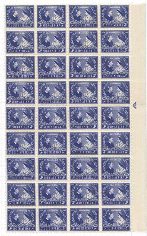 Union 1948 Block of Thirty Six (36) Silver Wedding KGVI (Folded at the Arow in the Gutter).As Image.