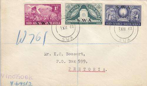 SWA Union Voortrekker Mounument Stamps with SWA Overprint. As Image.