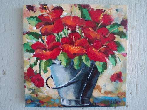 Lofty EAton. Hibiscus. 37cmx37cmx3,5cm. READY to hang deep edge.