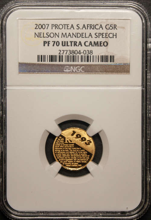 2007 5 Rand Nelson Mandela, NGC PF 70 Ultra Cameo