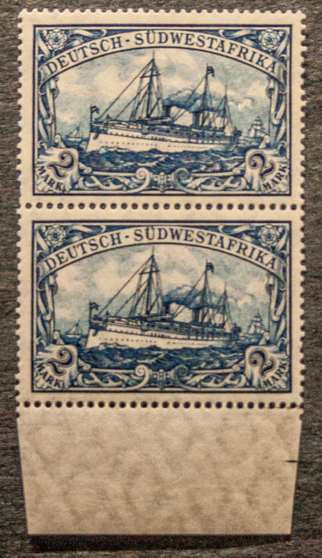 1906 - 1919 German Southwest Africa, 2 Marks, Double Marginal Block, MNH