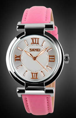 Skmei ladies' PU leather watch Pink