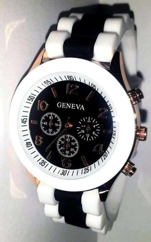 Geneva  Womens Watch black stripe, White  dial