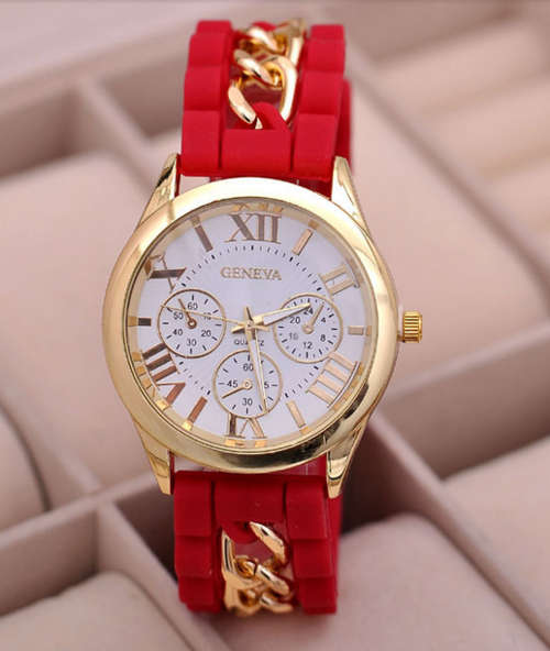 Red Ladies Geneva chain strap watch