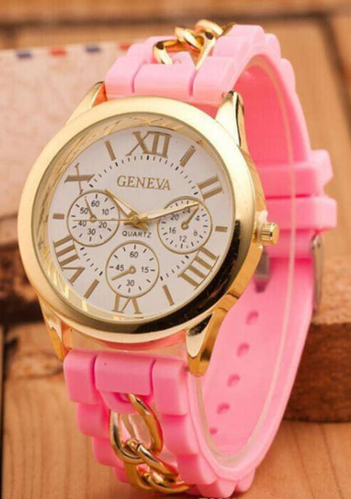 Pink Ladies Geneva chain strap watch