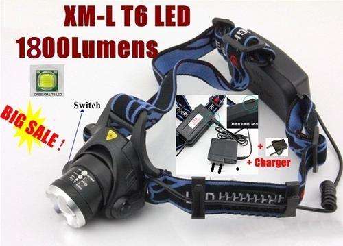 1800 Lumens Aluminum Hign Power T6 LED Rechargeable Headlight Zoom in & Zoom out
