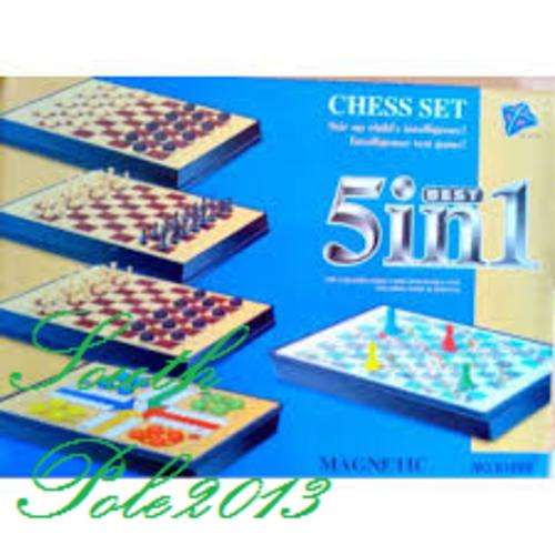 5 IN 1 MAGNETIC TRAVEL GAMES CHESS SET CHECKERS SNAKE & LADDERS & LUDO BOARD