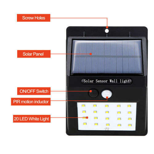 20 LED Solar Powered PIR Motion Sensor Security Wall Garden Light Lamp Outdoor