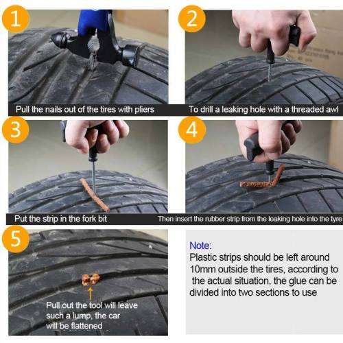 Auto Car Tubeless Tyre Puncture Plug Tire Repair Motorcycle Cement Tool Kit