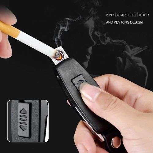 USB Recharge Lighter Key Ring Key Chain Electric Flameless Cigarette Lighter