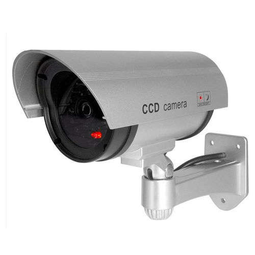 LED Fake Dummy Security CCTV Camera IR  Outdoor Silver Surveillance