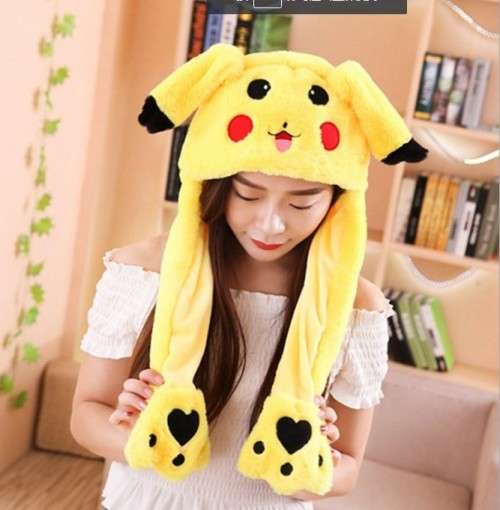 Funny Winter Warm Women Girls Cute Cap Hat Pikachu Ear Can Move Plush