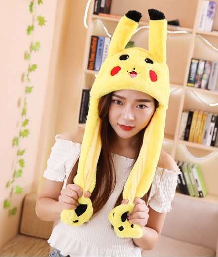 Funny Winter Warm Women Girls Cute Cap Hat Pikachu Ear Can Move Plush