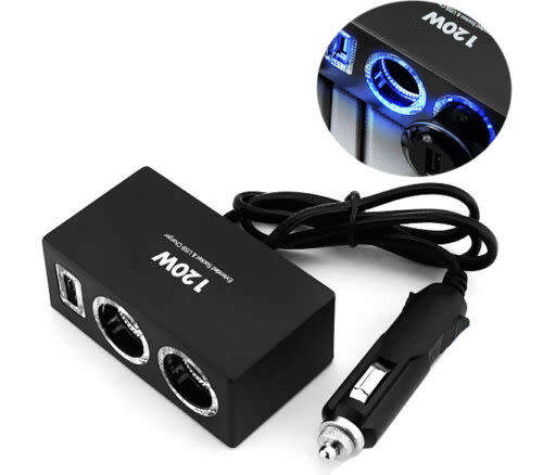 120W Car Cigarette Lighter 2 Way Socket Power Adapter USB Phone Charger Splitter