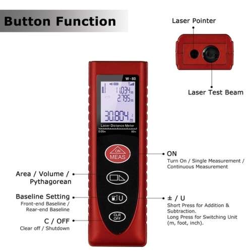 80M Handheld Digital Laser Distance Meter Range Finder Measure Diastimeter