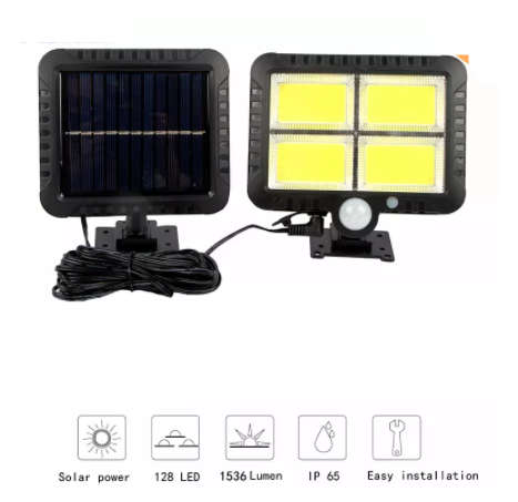 128 LED Bright COB White Solar LED Light With Split Solar Panel & Motion Sensor with Cable